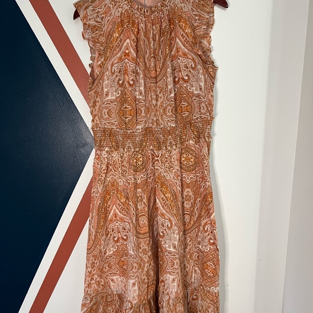 Good Hart Bohemian Paisley Midi Dress in Orange and Brown